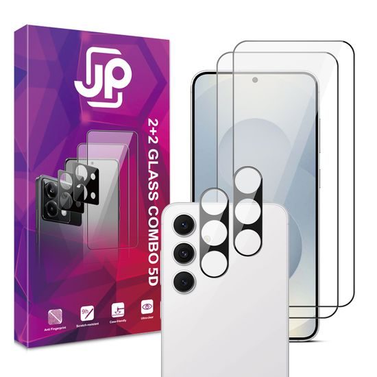 JP 5D Combo pack, Σετ 2 5D σκληρυμένων γυαλιών και 2 γυαλάκια για κάμερα, Samsung Galaxy S25 FE