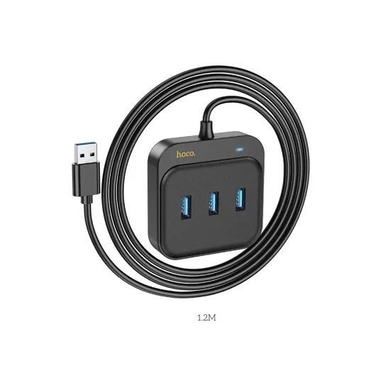 Hoco HUB 4v1 USB do 3x USB3.0 + RJ45, Gigabit Ethernet, 1,2 m, črna (HB35)