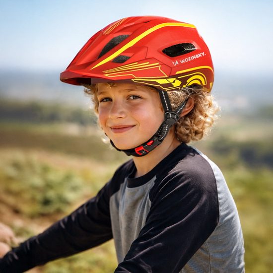 Casco da ciclismo per bambini Wozinsky con luce posteriore USB S, rosso