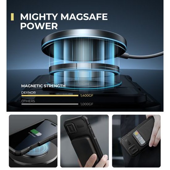 Dexnor Privacy MagSafe Kickstand Camprotector maska iPhone 16 Plus, crna