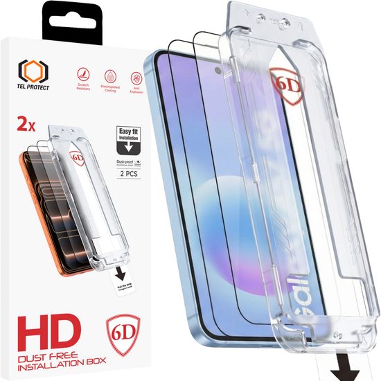Tel Protect Dust-Free Easy Fit 6D zaštitno kaljeno staklo, Samsung Galaxy A56 / A57 5G, 2 komada, crno