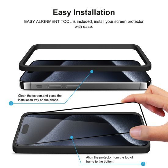 3D Γυαλί JP με πλαίσιο εγκατάστασης, iPhone 15 Pro MAX, μαύρο