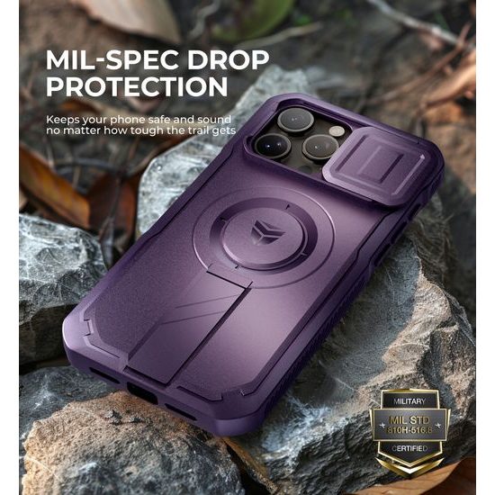 Dexnor MagSafe 360 Kickstand Camprotector obal iPhone 15 Pro Max, fialový