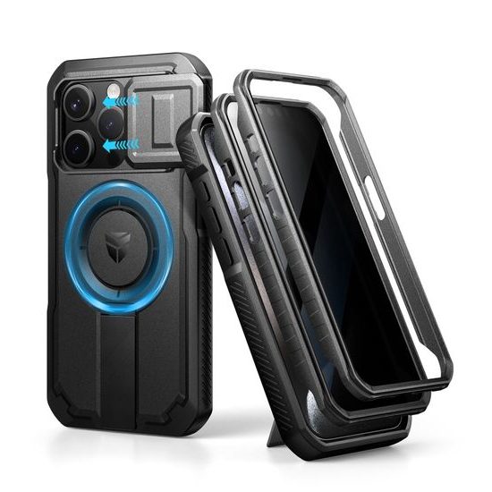 Dexnor Privacy MagSafe Kickstand Camprotector tok iPhone 15 Pro, fekete