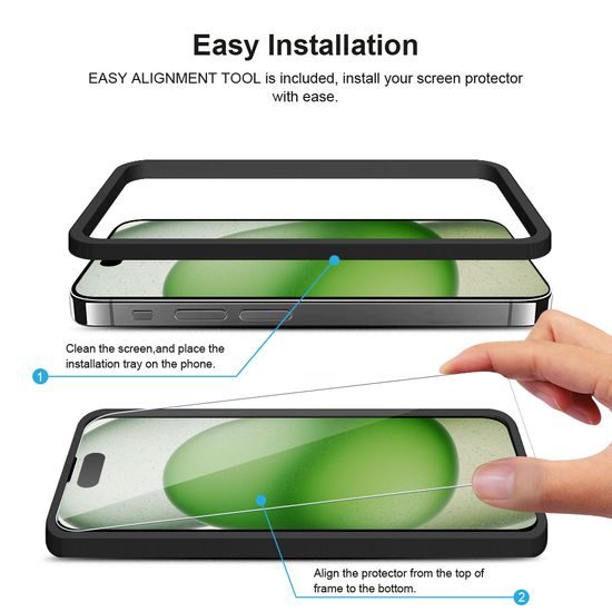 JP Mega Pack Vetri Temperati, 3 vetri per telefono con applicatore + 2 vetri per fotocamera, iPhone 15