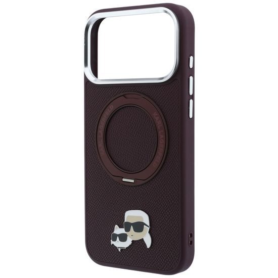 Karl Lagerfeld Leather Ring Stand 360 KC Pin MagSafe ümbris iPhone 17 Pro / 18 Pro – veininpunane