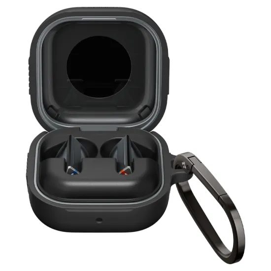 Spigen Rugged Armor Schutzhülle für Samsung Galaxy Buds 4 / 4 Pro - Flexibles TPU Case mit Karabiner - Schwarz