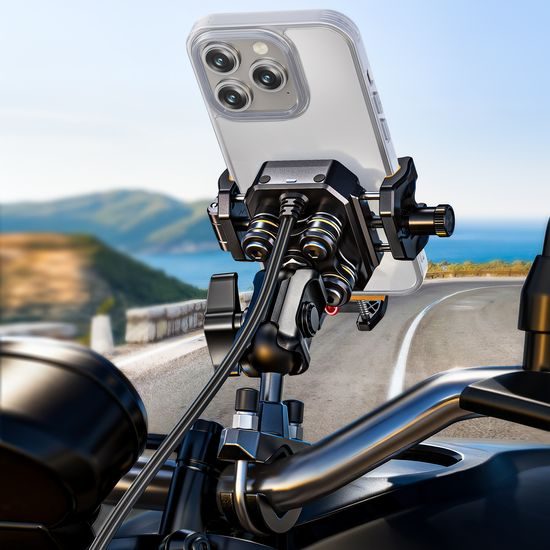 LanParte LPT01-E Suport telefon pentru motocicletă cu încărcare wireless și amortizare vibrații