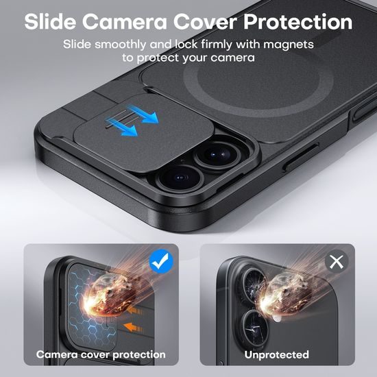 JP CamProtection MagSafe obal s 4.5M SGS certifikátem, iPhone 16, černý