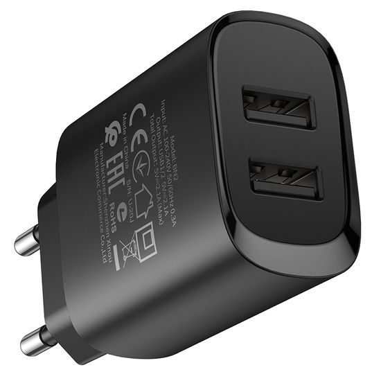 Borofone polnilnik BN2 Super - 2x USB - Lightning, 2,1 A, črn