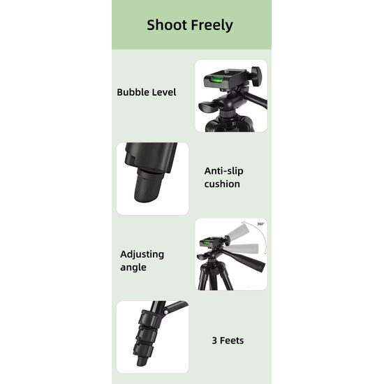 Verstelbaar Aluminium Statief 150 cm voor Camera en Mobiel (1/4" schroefdraad), Tripod