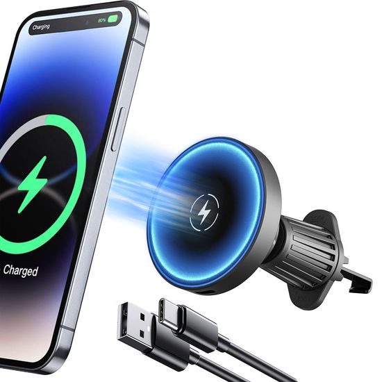 Magsafe držák telefonu do ventilace auta s bezdrátovým nabíjením, 15W, Qi, černý (CH-V-03)