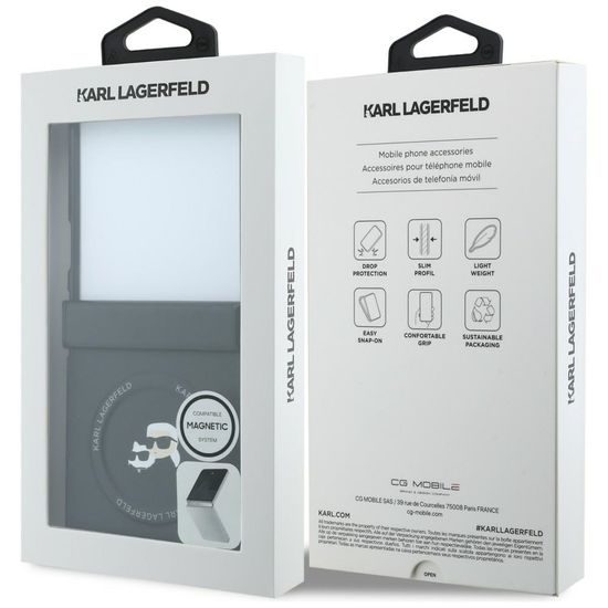 Samsung Galaxy Z Flip 8 ümbris – Karl Lagerfeld Hardcase Leather Karl&Choupette Head Pin – must