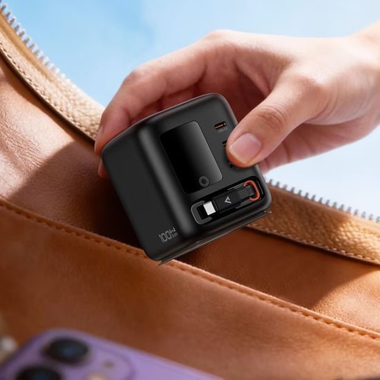Acefast Desktop Ladestation Z10 für Laptop, Tablet, Smartphone - 3× USB-C, USB-A, GaN PD 100W, ausziehbares USB-C Kabel - Schwarz