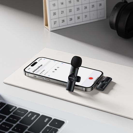 Borofone BFK16 Kabelloses Mikrofon für iPhone & iPad - Lightning Anschluss - Schwarz