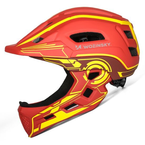 Casco da ciclismo per bambini Wozinsky con luce posteriore USB S, rosso