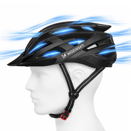Casco ciclismo MTB Wozinsky con visiera rimovibile e luce LED USB posteriore L, nero