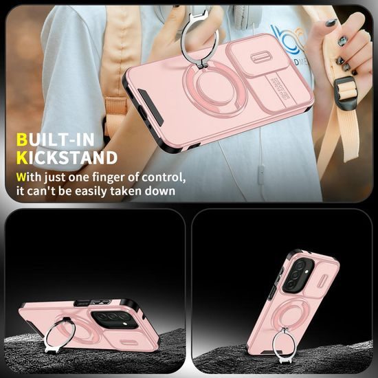 Camslide Stand Schutzhülle für Samsung Galaxy A27 - Integrierter Metallständer - Schiebbare Kameraabdeckung - Rosa