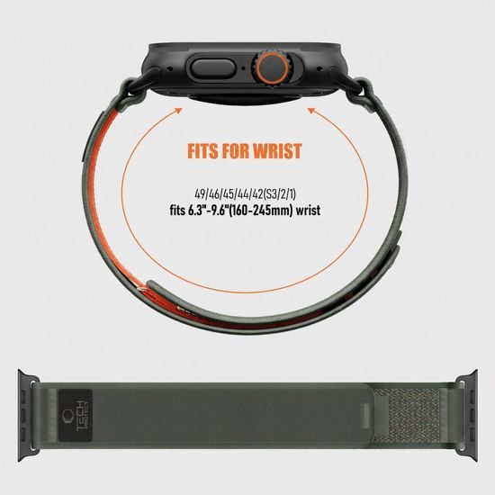 Tech-Protect Nylon Elite Apple Watch 8 / 9 / 10 / 11 / 12 / SE / Ultra (44 / 45 / 46 / 49) mm, zeleno-oranžový