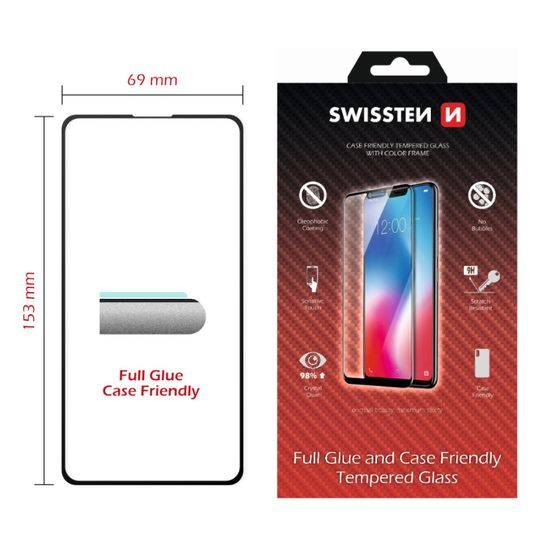 Swissten Screenprotector - Gehard glas - Full Glue met Gekleurde Rand - Case Friendly - voor Samsung Galaxy A51 - Zwart