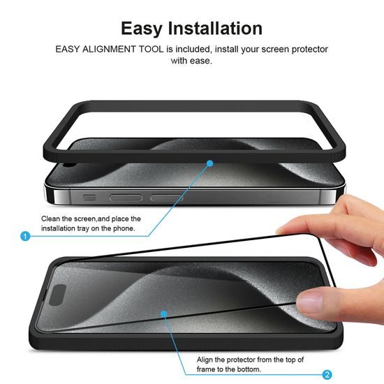 JP 3D Szkło hartowane z ramką instalacyjną, iPhone 15 Pro, czarne