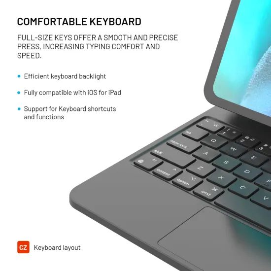 Tok vezeték nélküli billentyűzettel FIXED Typee tabletre, Apple iPad Pro 12.9 2018 / 2020 / 2021 / 2022, iPad Pro 13 / iPad Air 13, CZ, fekete