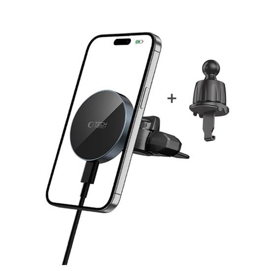 Tech-Protect MM15W-V5 Bezdrôtová MagSafe nabíjačka do auta s magnetickým držiakom na CD a vetranie 15W, čierna