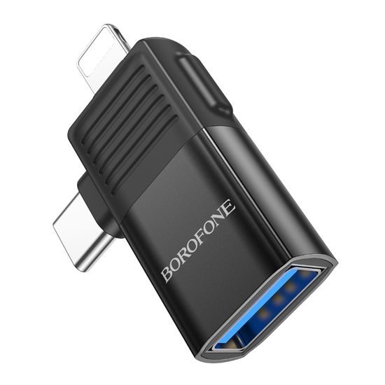 Borofone BV18 adapter, Lightning + USB-C - USB, crni