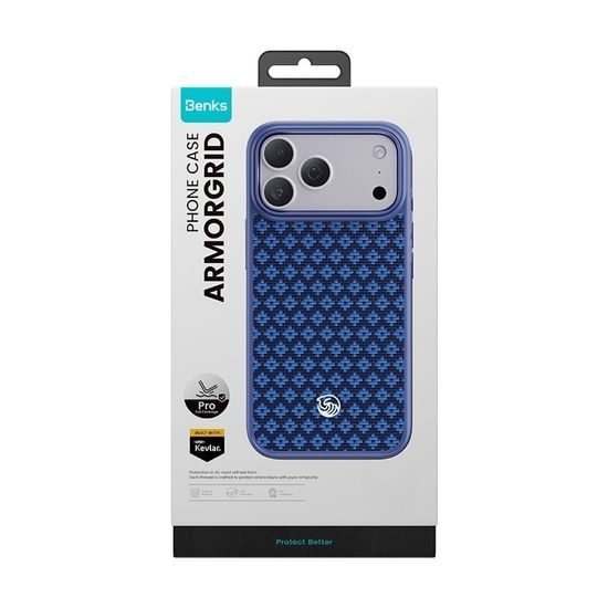 iPhone 17 Pro Max / 18 Pro Max vāciņš – Benks Magnetic Armor Pro Kevlar metāla rāmis ar MagSafe – zils
