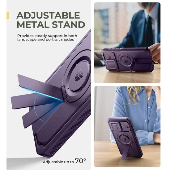 Dexnor MagSafe 360 Kickstand Camprotector obal iPhone 15 Pro Max, fialový