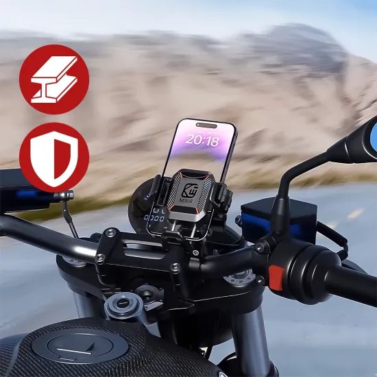 Motoros telefontartó kormányra rezgéscsillapító rendszerrel motorkerékpárhoz, quadhoz és robogóhoz, fekete