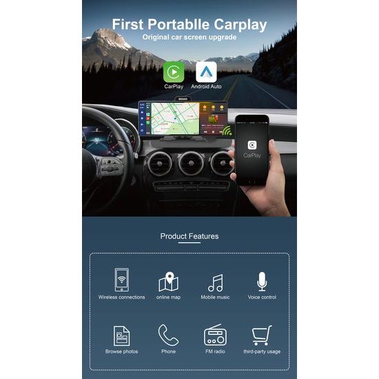 10,26" CarPlay zaslon za auto s bežičnim Apple CarPlay i Android Auto s 4K kamerom i stražnjom Full HD kamerom