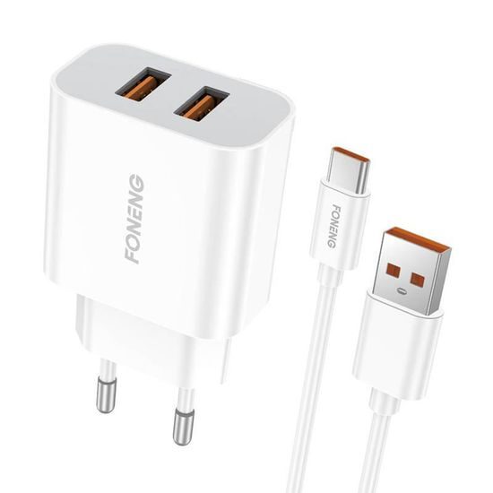 Foneng EU45 φορτιστής 2x USB-A + καλώδιο USB-C, λευκό