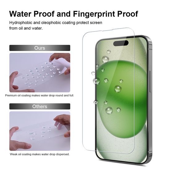 JP Mega Pack Vetri Temperati, 3 vetri per telefono con applicatore + 2 vetri per fotocamera, iPhone 15