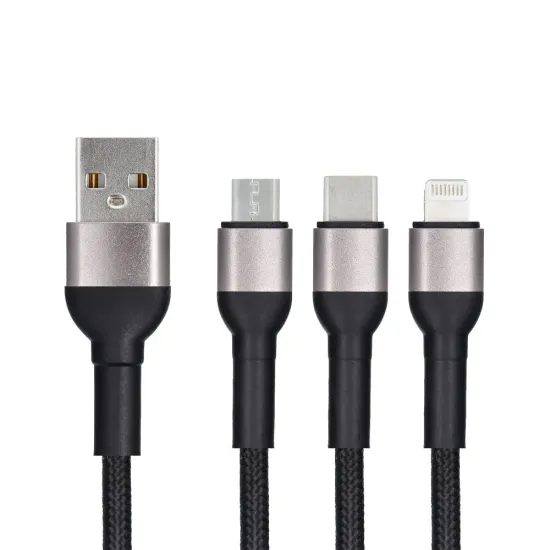 BlueStar καλώδιο 3σε1 USB-A - Lightning / Micro USB / USB-C 1,2 μ, μαύρο