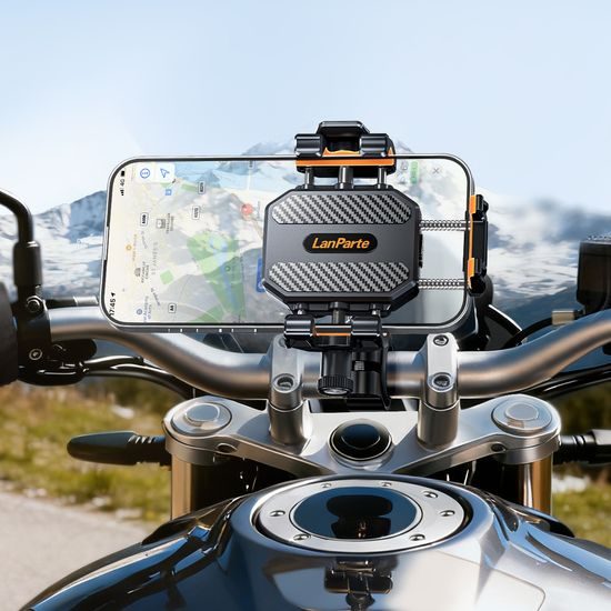 LanParte LPT01-E Suport telefon pentru motocicletă cu încărcare wireless și amortizare vibrații