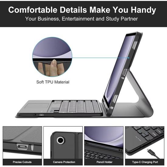 JP Μαγνητική θήκη με Bluetooth πληκτρολόγιο, touchpad, φωτισμό και βάση για stylus, Samsung Galaxy Tab S6 Lite, μαύρη