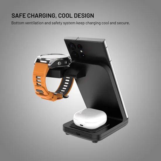 FIXED Powerstation 3 az 1-ben vezeték nélküli töltőállomás Garmin-hoz, 15W + 5W + 2,5W, fekete
