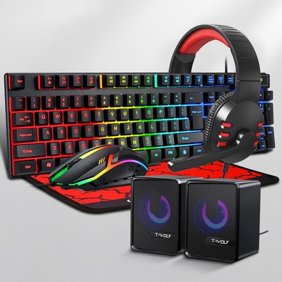 T-WOLF TF850 RGB Gaming Set 5in1 (Tastatur, Maus, Headset, Mauspad + Lautsprecher)