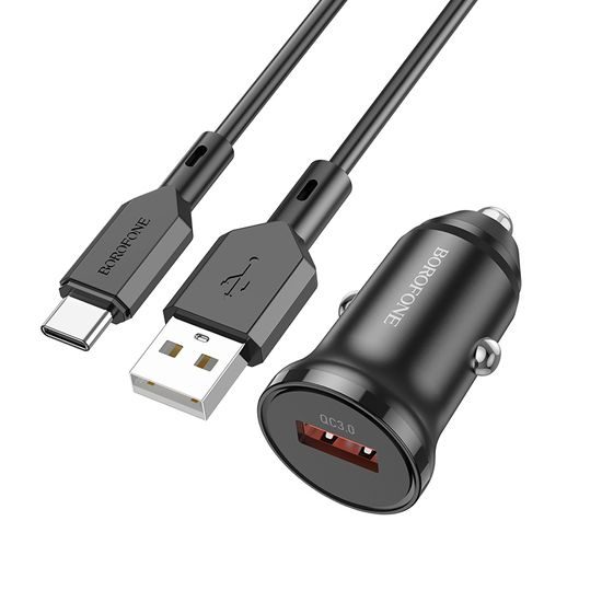 Borofone BZ18 nabíjačka do auta - USB - QC 3.0 18W s káblom USB-C, čierna
