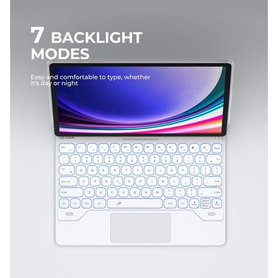 Dexnor pouzdro s klávesnicí, Samsung Galaxy Tab S7+ / S7 FE / S8+ / S9+ / S9 FE+, bílé