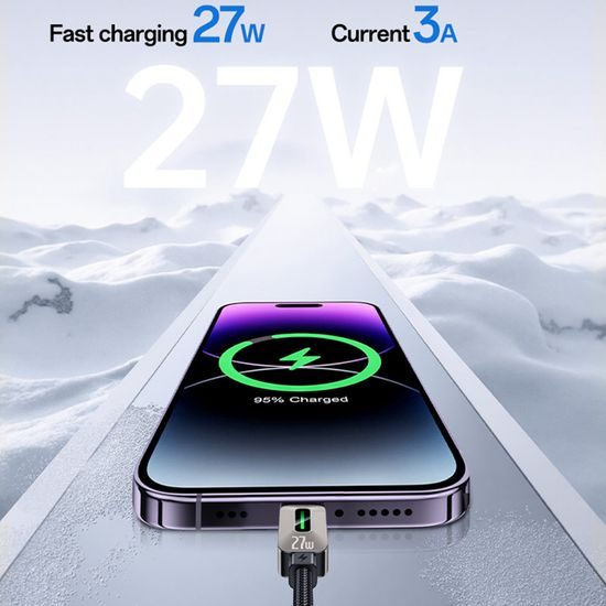 Yesido USB-C – Lightning laidas, 27 W, 3 A, 1,2 m – juoda