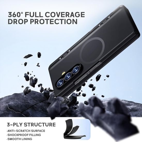 BiQiHR Schutzhülle + HD Schutzfolie für Samsung Galaxy Z Fold7 - 360° Schutz mit Panzerglas und Ständer - Schwarz