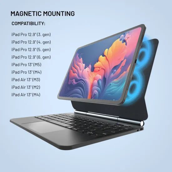 Tok vezeték nélküli billentyűzettel FIXED Typee tabletre, Apple iPad Pro 12.9 2018 / 2020 / 2021 / 2022, iPad Pro 13 / iPad Air 13, CZ, fekete