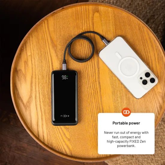 FIXED Zen2 10 powerbank LCD kijelzővel, 10 000 mAh, PD 20W, fekete