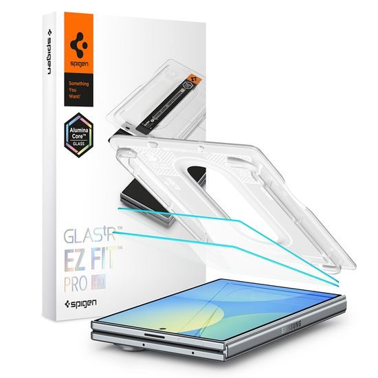Samsung Galaxy Z Fold 8 aizsargstikls – Spigen Glas.TR EZ Fit Pro rūdītā stikla komplekts 2 gab. ar uzstādīšanas rāmi – caurspīdīgs