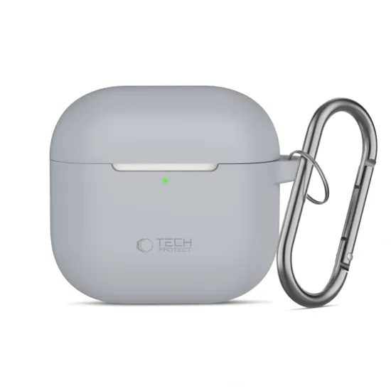 Tech-Protect Siliconen Hoesje voor Apple AirPods 4 / 5 - met Karabijnhaak - Grijs