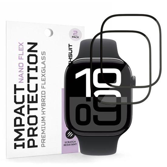 Techsuit Nano Flex Displayschutzfolie für Apple Watch 10 / 11 46mm - PMMA Schutzfolie - 2 Stück - Schwarz