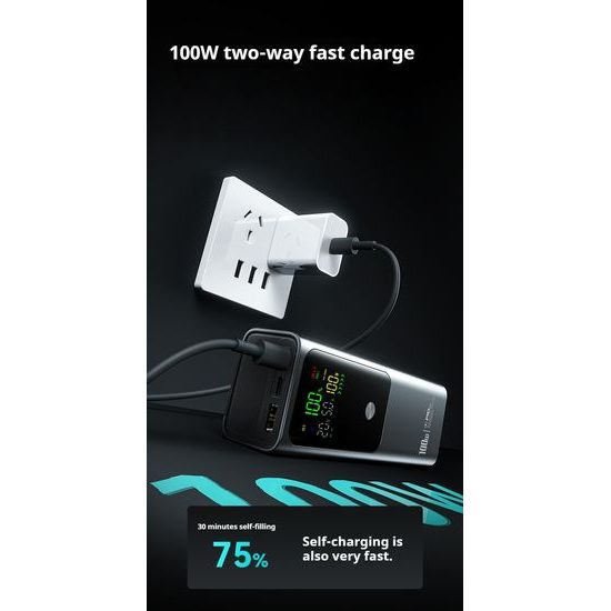 Συμπαγής power bank για γρήγορη φόρτιση laptop, 100W, 20.000 mAh, μαύρο