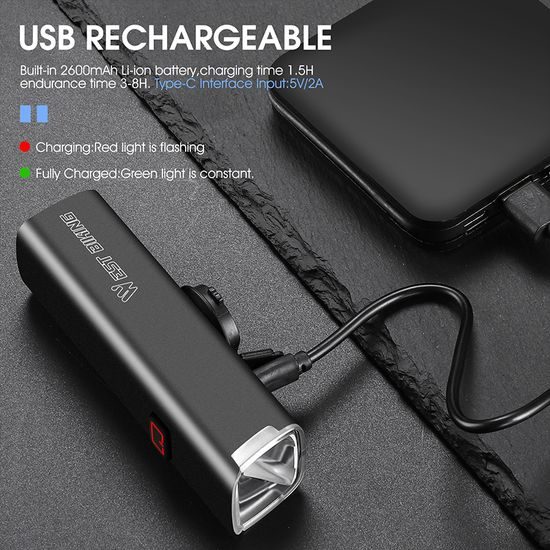 West Biking LED Fahrradlicht Vorderlicht Wasserdicht 1000 Lumen USB-C Aufladbar für MTB und E-Bike - Schwarz